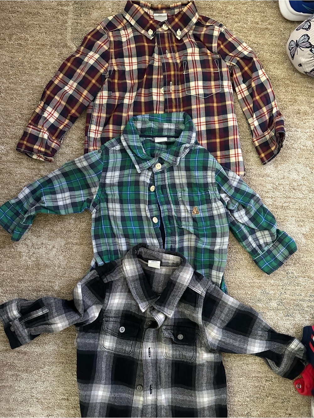 GAP Boys Plaid Button-Down Shirts - Green, Black, Red